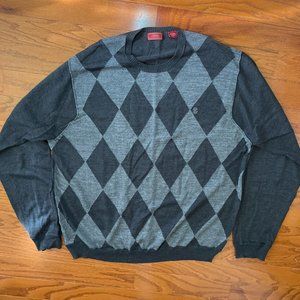 IZOD Mens Sweater Size XXL Gray Argyle Print Wool Blend Crew Neck Long Sleeve